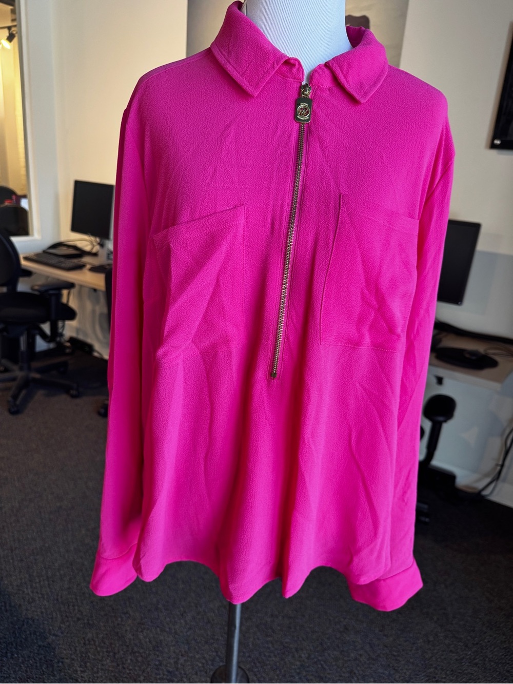 Michael Kors Hot Pink Half-Zip Collared Sweatshirt